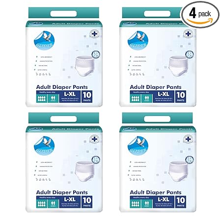 Glider Adult Diaper Pants LARGE-XL with WETNESS INDICATOR & SUPERIOR ABSORBENCY - 23-52 inch, 60-135 cm ((Pack of 4(40 Count))