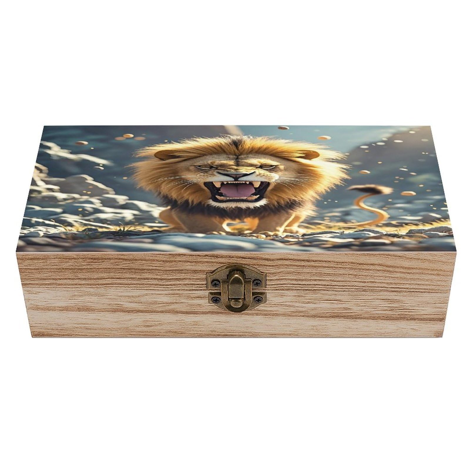 LZQPOEAS Angry Roaring Lion Wooden Box Storage Space to Organize Jewelry in A Beautiful Small Storage Box Decorative Card Boxes Memory Treasure Boxes for Crafts And Photo Storage