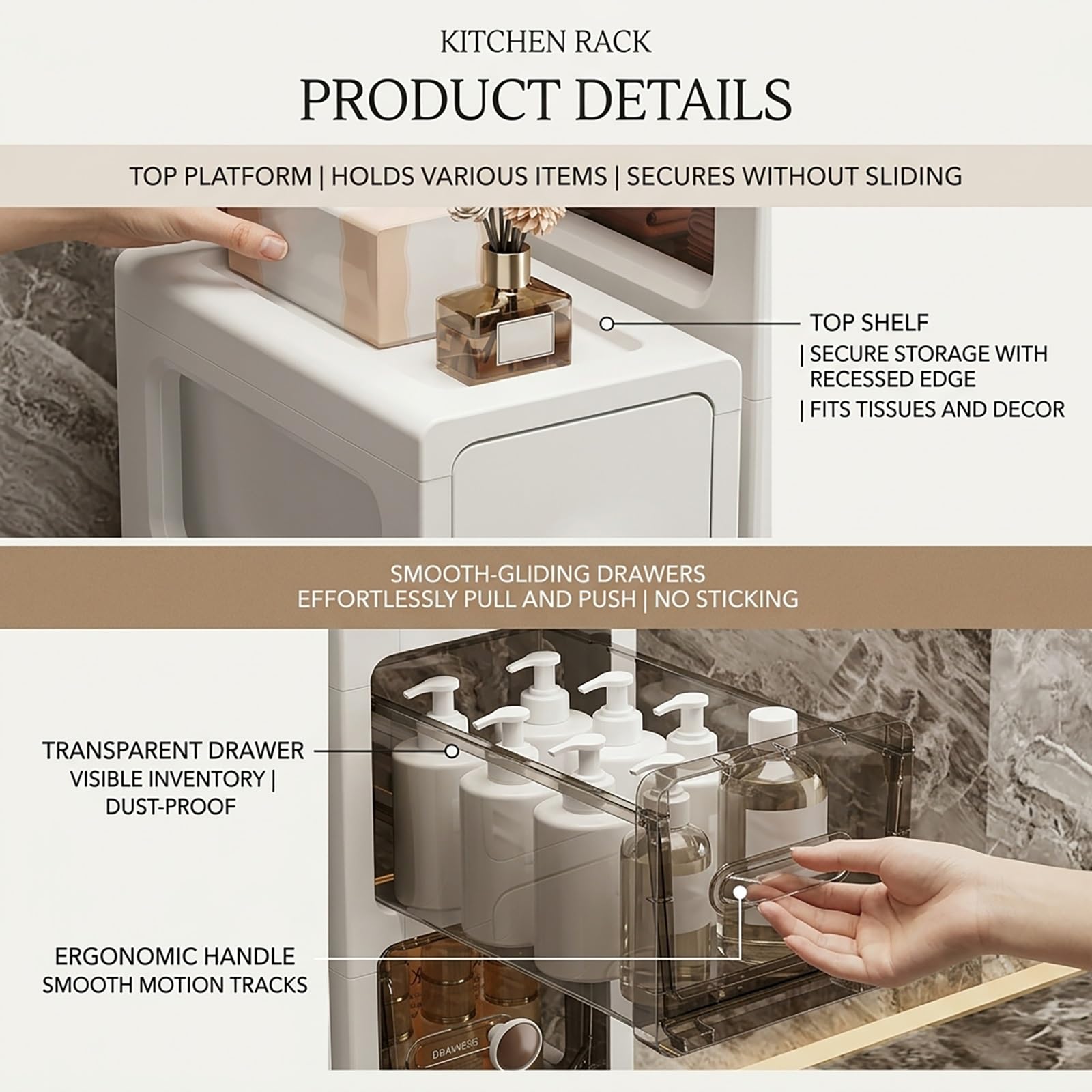 Carrello Salvaspazio Senza Montaggio con Cassetto, Mobiletto Bagno Stretto su Ruote per Cucina e Lavanderia, Carrellino Portaoggetti Sottile per Piccoli Spazi(White,28x17x69cm)