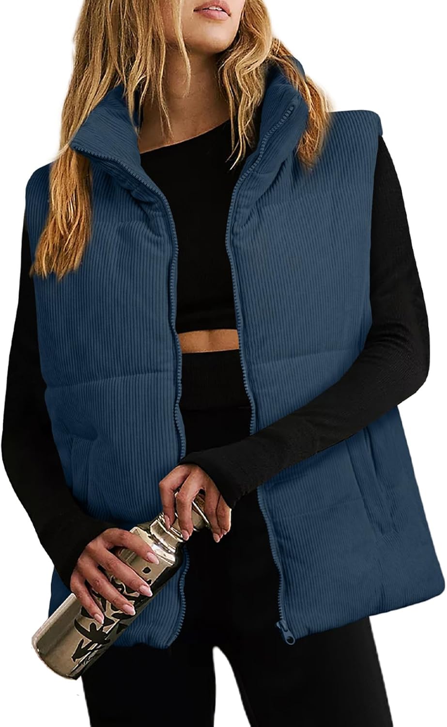 EVALESS Corduroy Puffer Vest for Women Lightweight Stand Collar Sleeveless Jackets Zip Up Clothes Fashion 2025