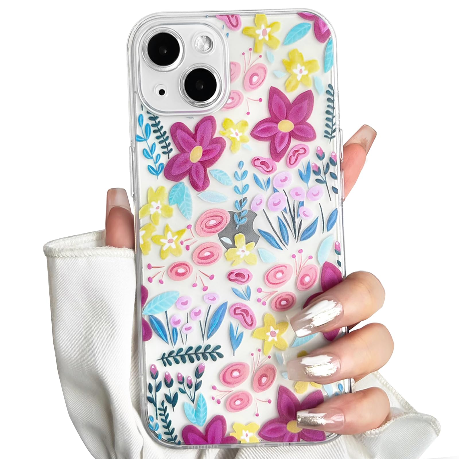 Lovmooful Compatible for iPhone 13 Case Cute Clear Flower Floral with Aesthetic Design for Girls Women Soft TPU Shockproof Protective Girly for iPhone