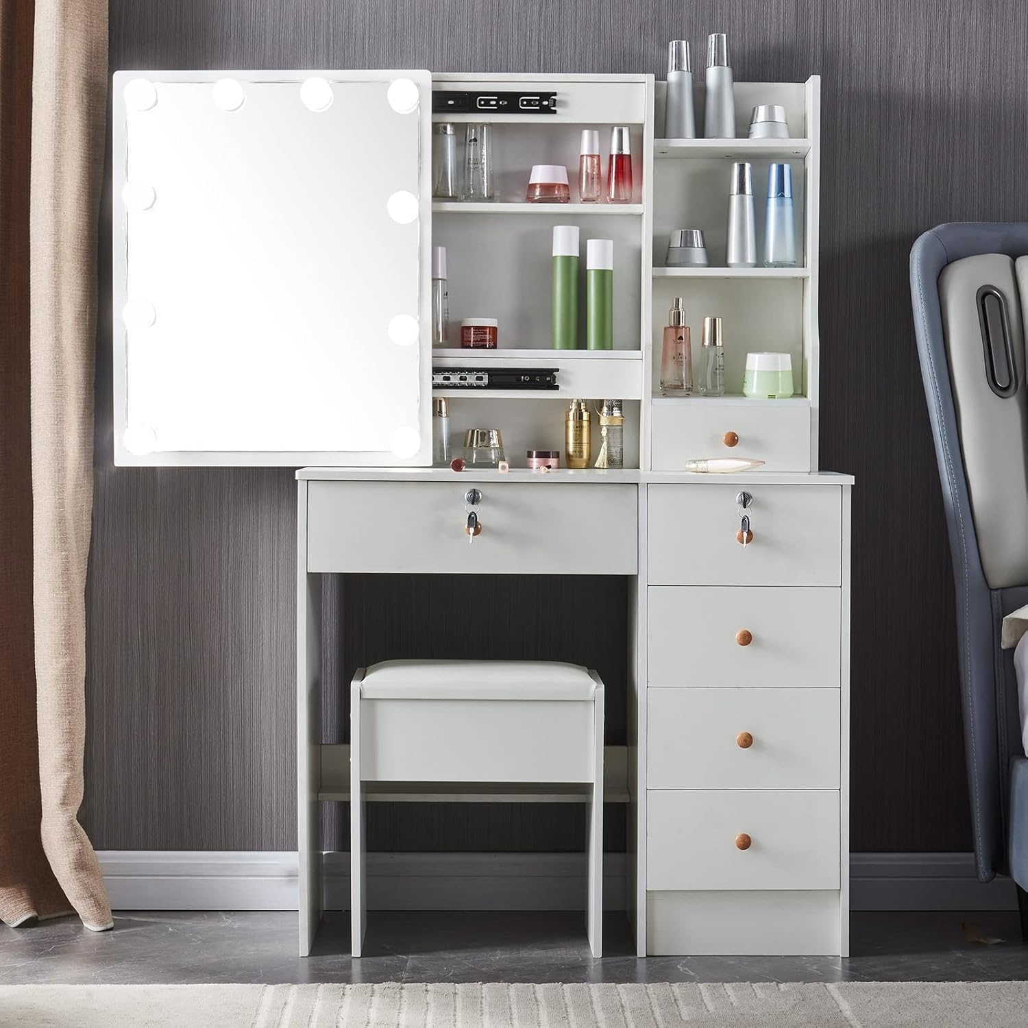 Maqkeup Vanity Set with LED Light and Mirror, Vanity Desk