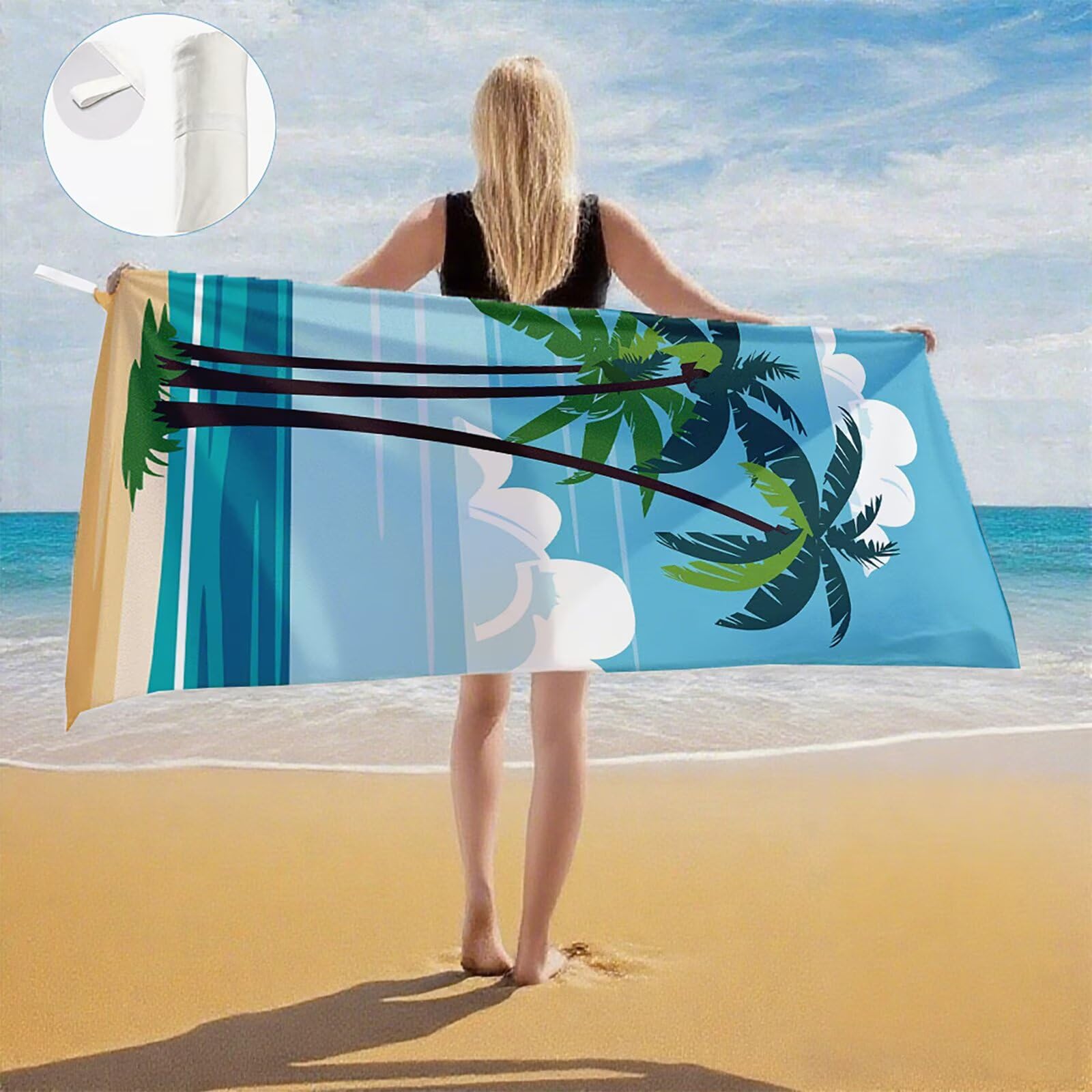 Serviette de Plage XXL 100x200 cm,Bleu Serviette Plage Microfibre avec Séchage Rapide, Anti-Sable, Absorbante Fonction Design pour Vacances Piscine Pique-Nique Voyages Yoga, Cadeau Femme Q-634