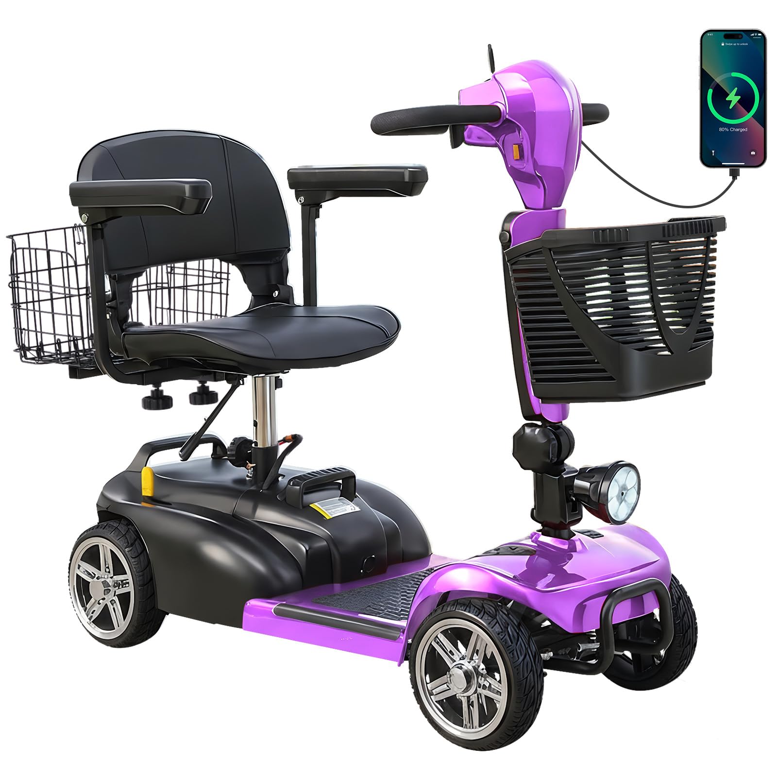 Ecomobi 15-30 Miles 4 Wheels Mobility Scooter for Adults/Seniors, 350W Powered & 8/9″ tire Electric Wheelchair Device w/Removeable Battery, 2*Baskets/