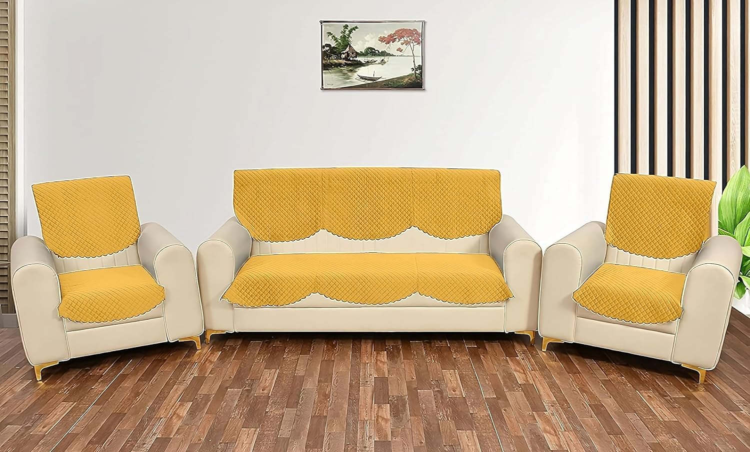Shri Anand Creations Quilted Velvet Anti Skid Non Slip Sofa Cover 5 Seater Washable Fabric (Yellow) (B0CZXWG1BT) Amazon Price History, Amazon Price Tracker