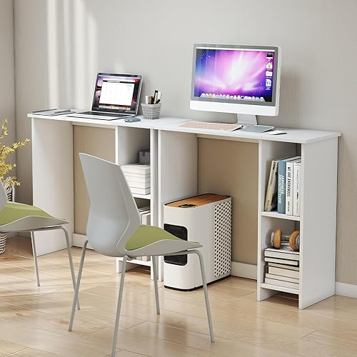 Miniatura 8 de Escritorio blanco para computadora, escritorio moderno con estantes de almacenamiento, mesa de juegos compacta, escritorios de madera para oficina