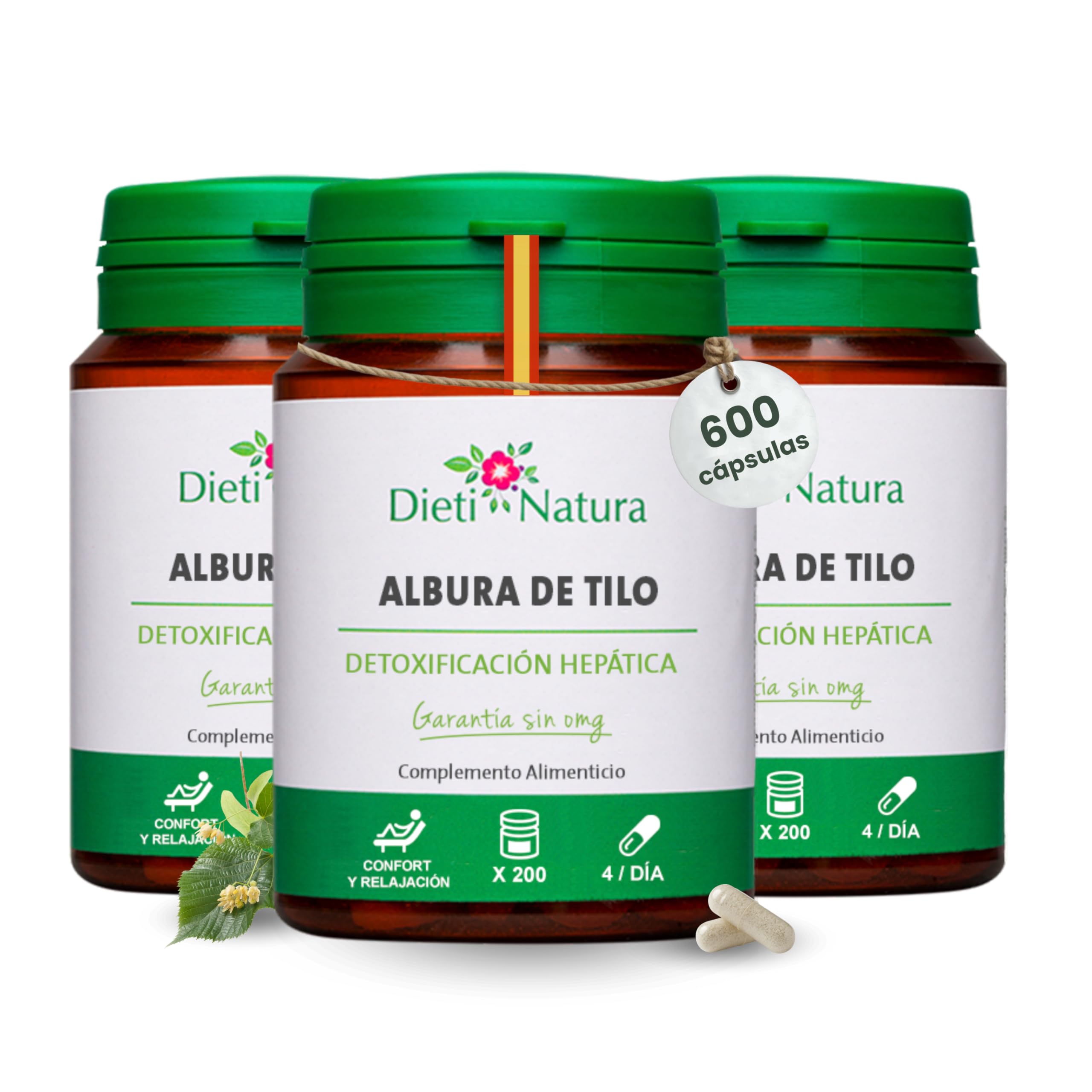 Dieti Natura Albura de Tilo Detoxificación Hepática y Bienestar Digestivo - 2480mg extracto 4:1 - Albura de Tilo Rica en Activos Naturales - Depuración Hígado y Vesícula (Pack de 3)
