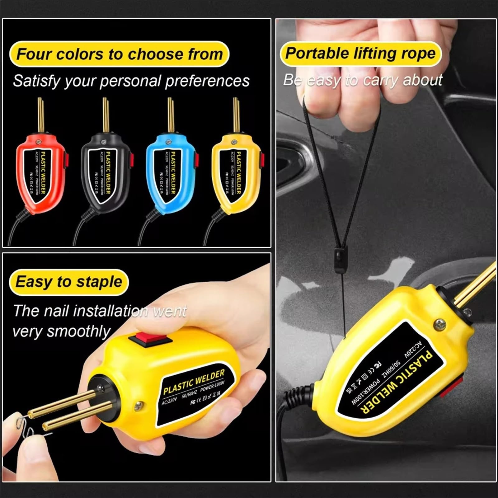 clous de soudage Soudeuse plastique, agrafeuse à chaud, machine de réparation d'agrafes, pare-chocs voiture, outils soudage par(Red)