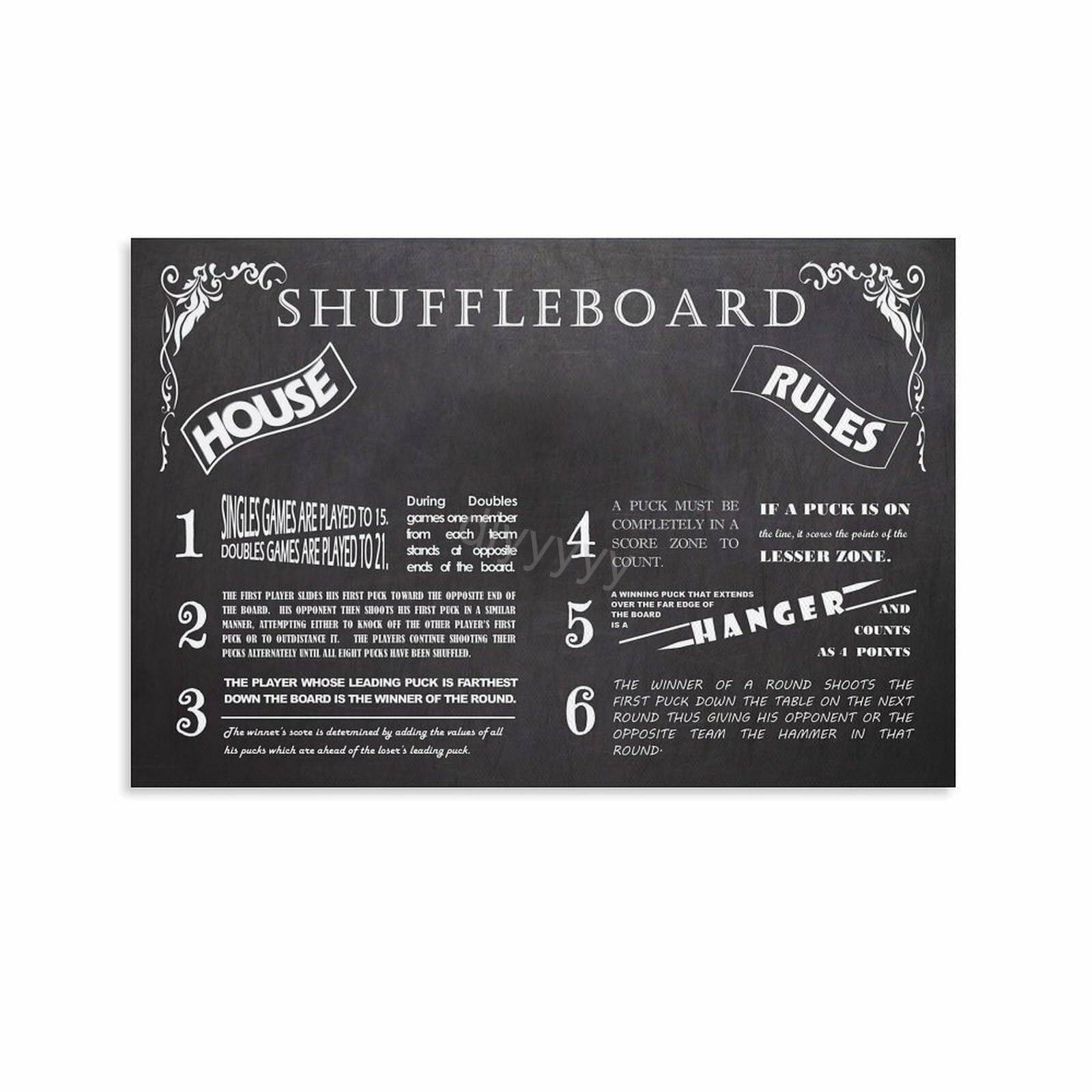 RNUMLIGH Shuffleboard Rules Poster How to Play Guide Vintage Game Room Wall-Art for Man Cave Basement Bar Decor(Unframed,16x24inch(40x60cm))