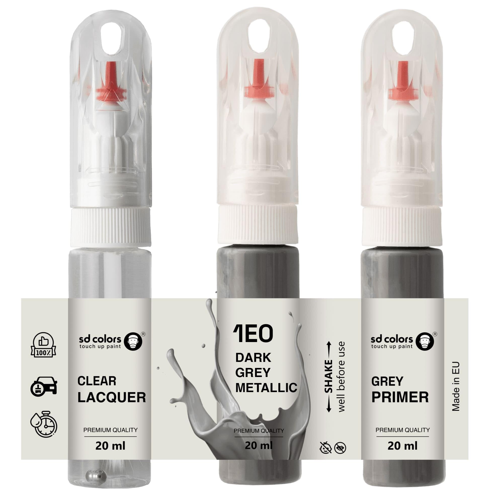 Sd Colors Paint+Primer+Lacquer Dark Grey Metallic 1E0 Touch Up 20 Ml Paint Convenient Brush For Scratch Repair Fix (Paint+Primer+Lacquer)