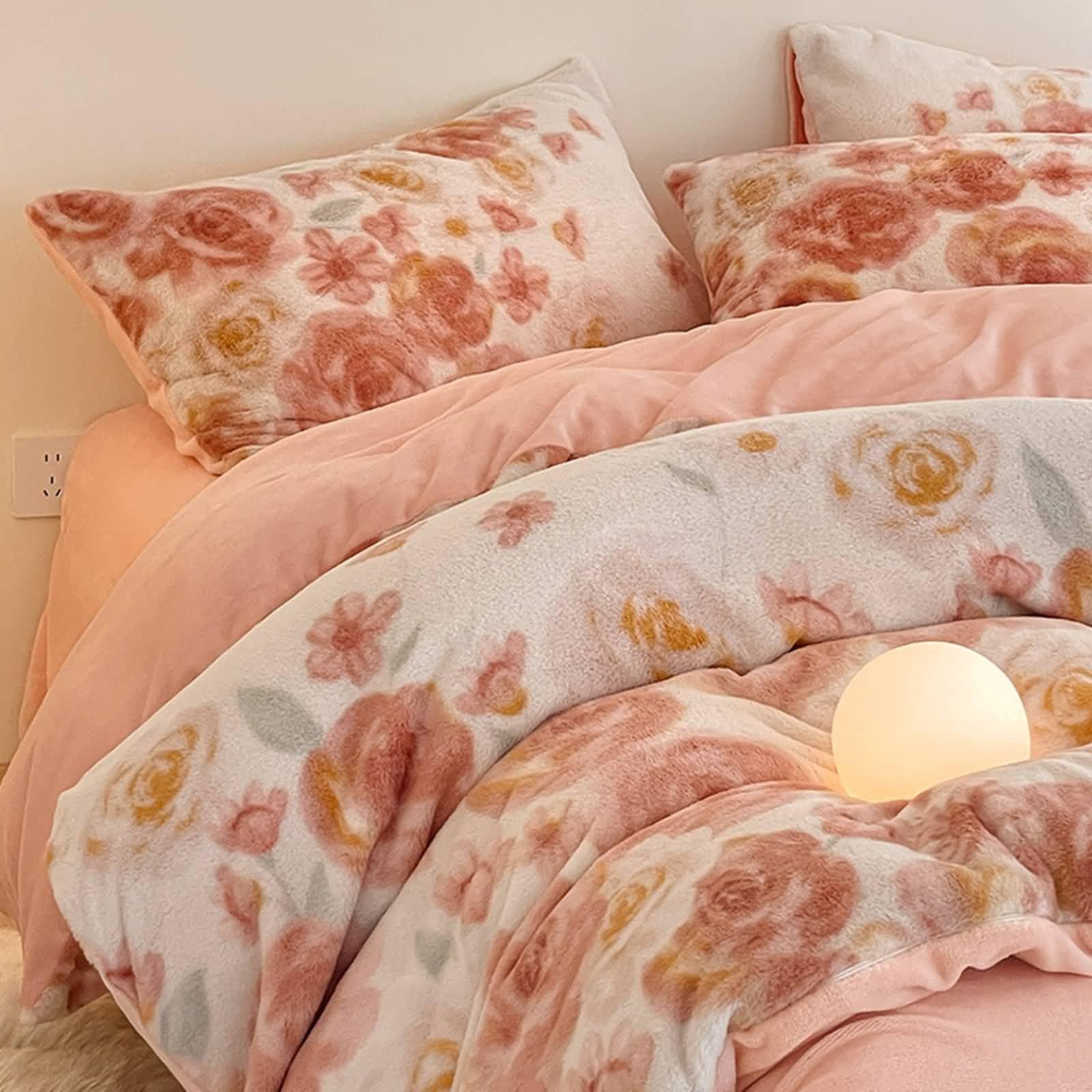 Housse de couette 150x200cm fleurie rose avec drap et taie
