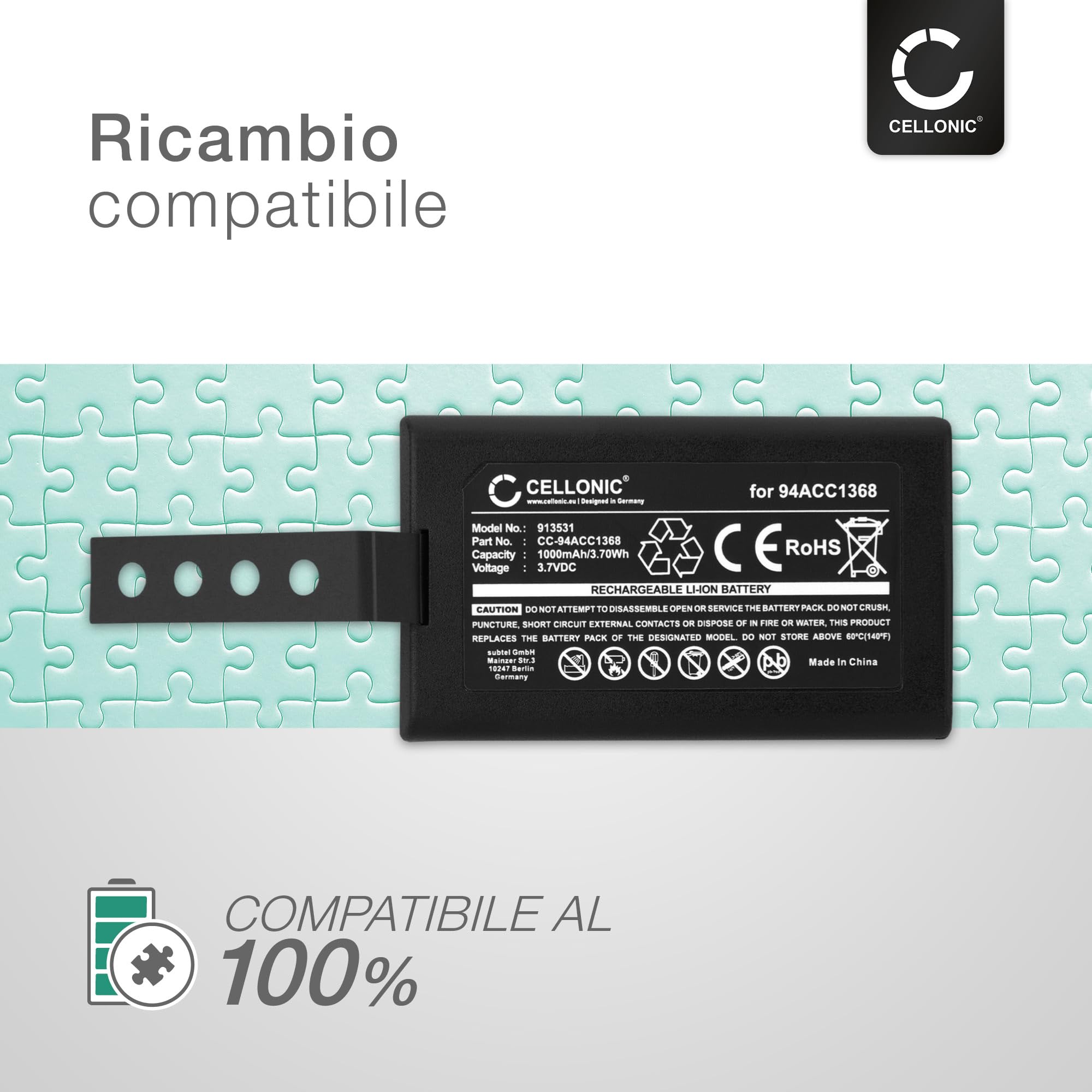 CELLONIC, Batteria per lettore codice a barre compatibile con Datalogic CVR2, Memor Mobile Computer (1000mAh, 3.7V)