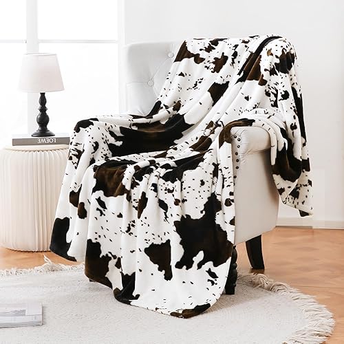 Miniatura 9 de Manta con estampado de vaca marrón, tamaño grande de 90 x 90 pulgadas con bolsa de almacenamiento, manta de regazo de doble cara de 300 GSM, manta