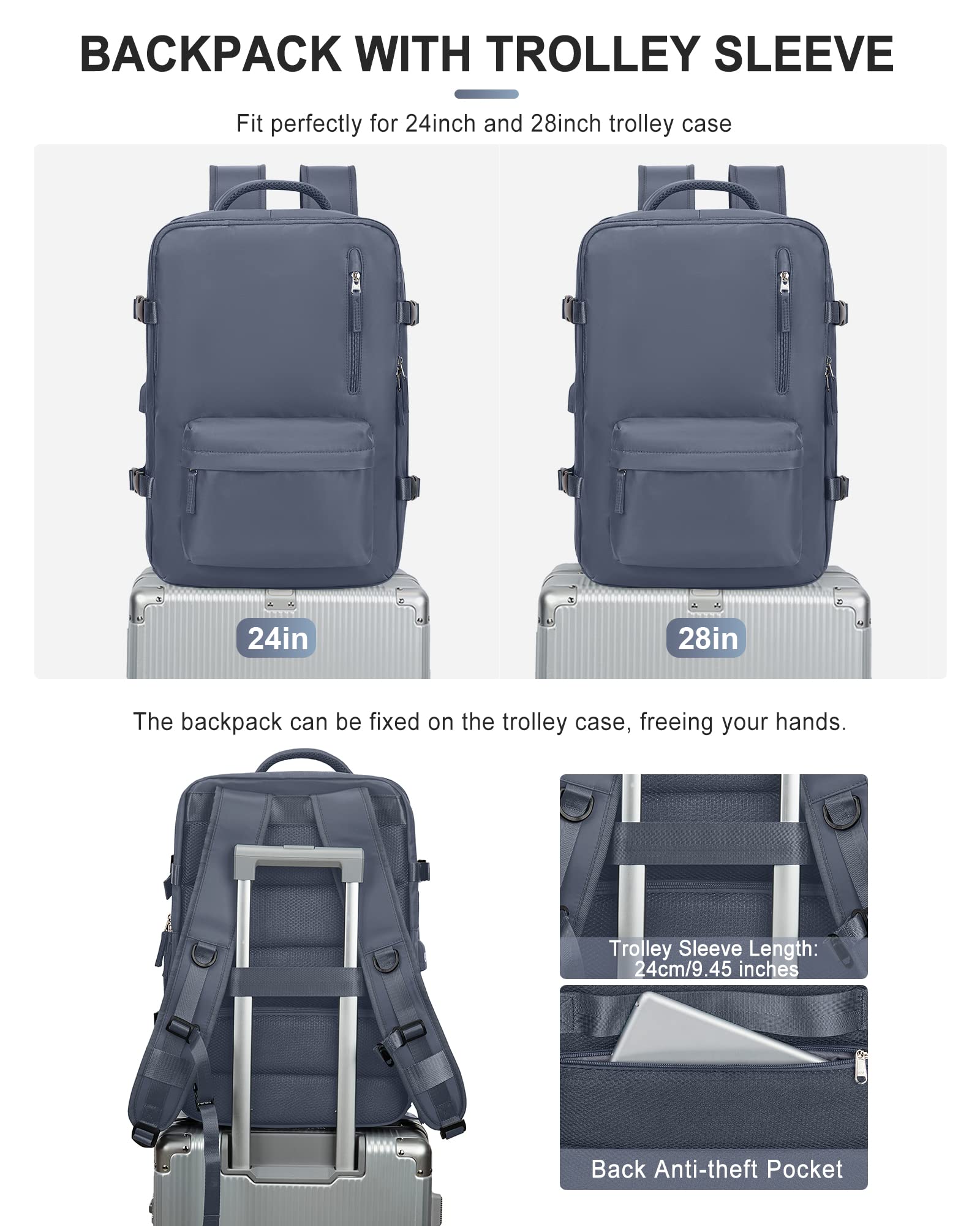 BJLFS Borse da Cabina per Ryanair 40×20×25 Bagaglio a Mano Easyjet 45×36×20 Borsa Zaino da Viaggio, Zaino da trekking,Zaino Casual per laptop da 14 pollici per scuola