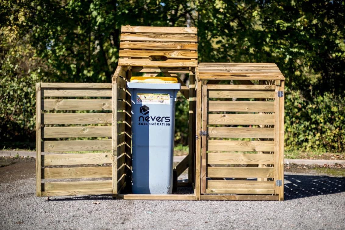 Cache Poubelle Double 150x90x120cm Bois - CP15090