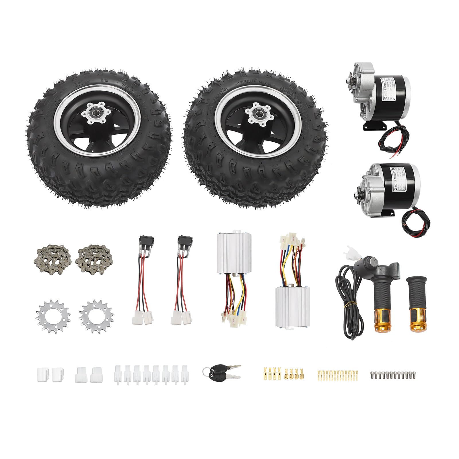 Double Wheel Motor Set for Small Gokart, 36V 350W Motor Drive Air Wheel Conversion Kit with 10-inch Wheels, Reverse Gear Switch and Digital Display Throttle for Senior Mobility Scooters