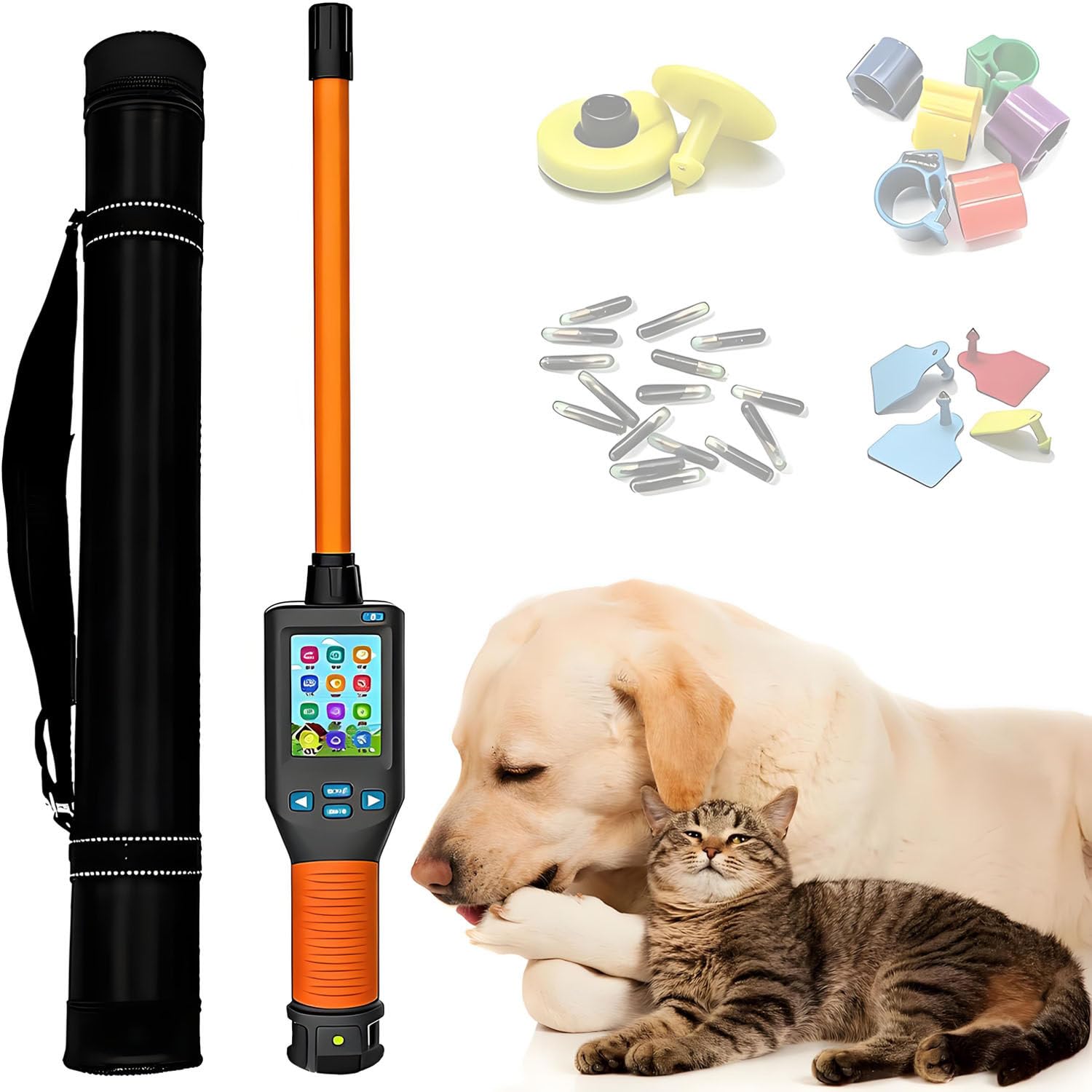 COAKUE Animal Ear Tag Stick Scanner, Handheld Cat Dog Ear Tag Identifier, 134.2kHz FDX-B Reader, 10-30cm Long Range, 20000 Records, Rechargeable for Cattle Pig Pets