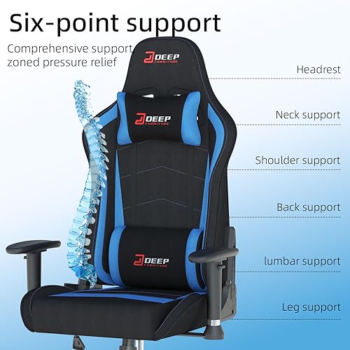 Miniatura 3 de Silla ergonómica de tela para juegos con reposapiés y soporte lumbar, silla de oficina de carreras, silla de juegos de computadora específica para