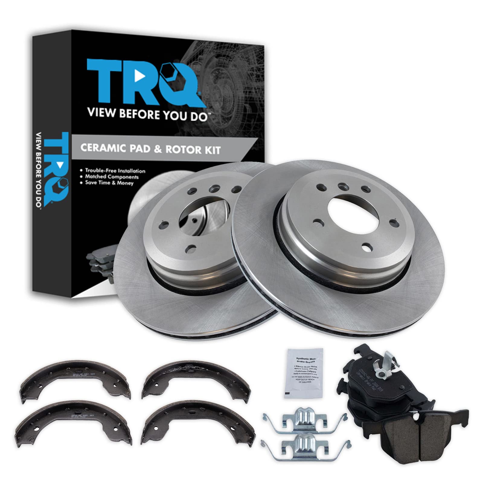 TRQ Rear Ceramic Brake Pad & Rotor Kit Compatible with 2004-2007 BMW 525i 08-10 528i 530i