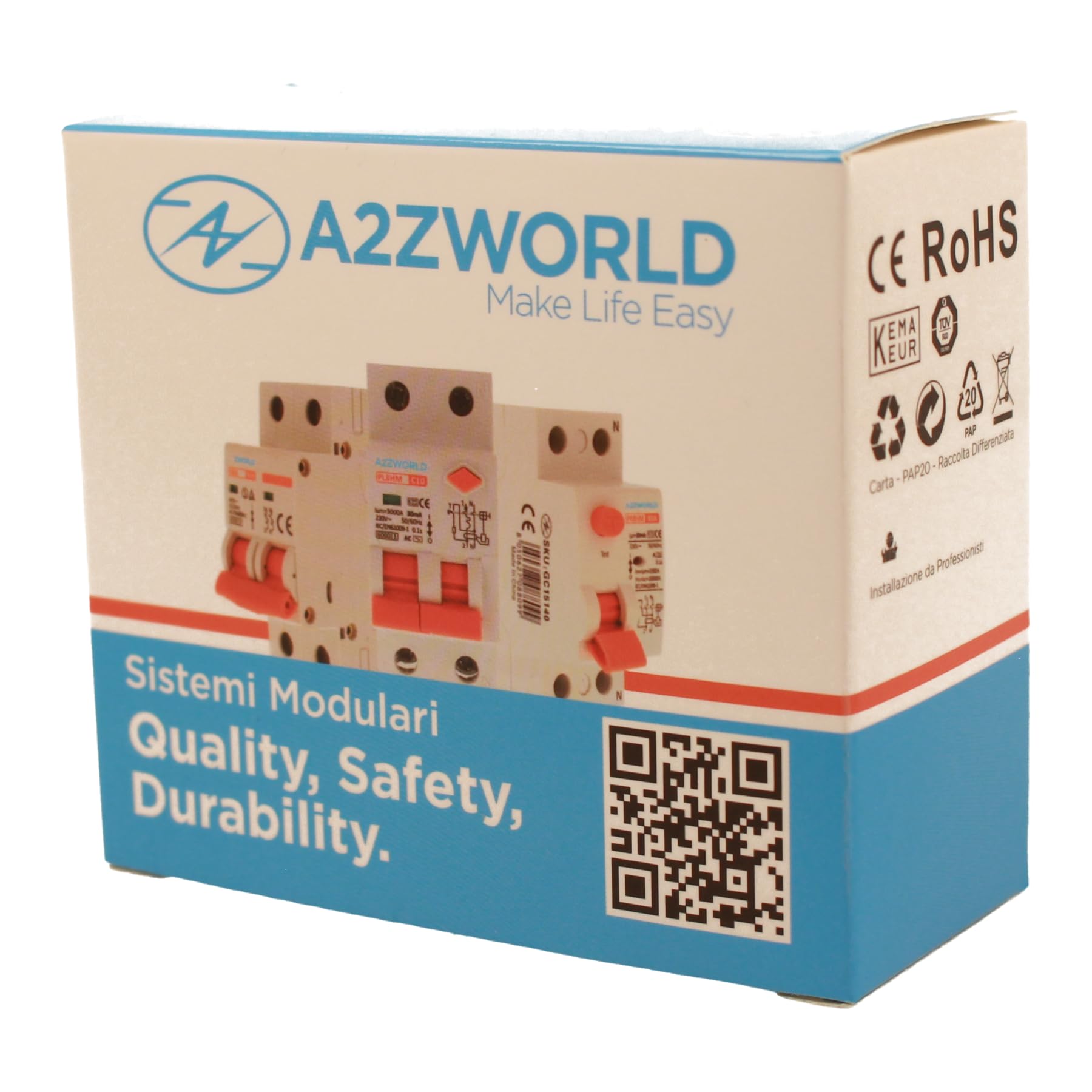 Interrupteur Différentiel Magnétothermique Type A 32A B32, RCBO Bipolaire 2P Vrai (NO 1P+N), Courbe B 6kA 30mA, Double Levier avec Diagnostic Visuel, 2 Modules DIN, Série PL8M2
