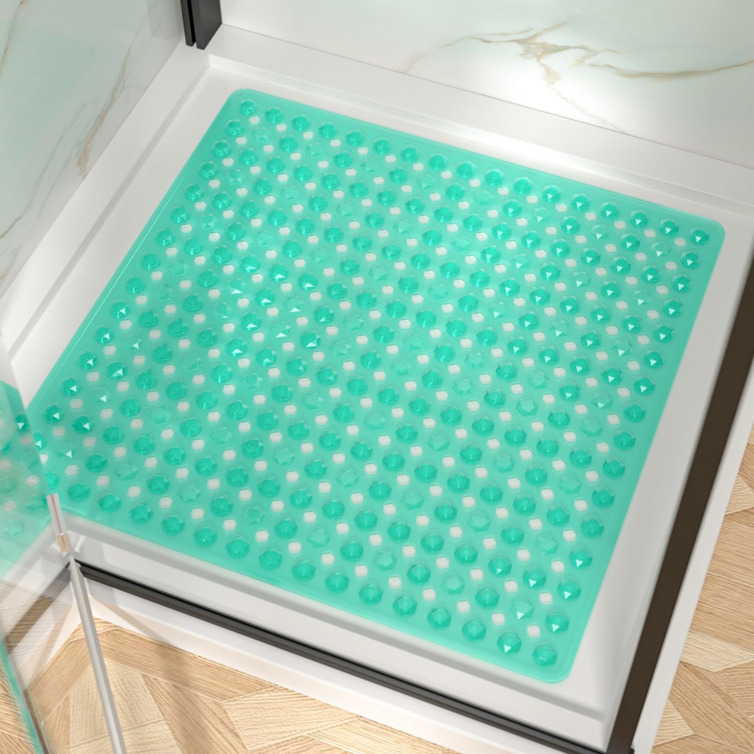 HITSLAM Duschmatte rutschfest, Antirutschmatte für die Dusche 60x60cm, Badewannenmatte mit Saugnäpfen-100% BPA-frei, Quadrat Rutschmatte Dusche schimmelresistent & maschinenwaschbar, Grün