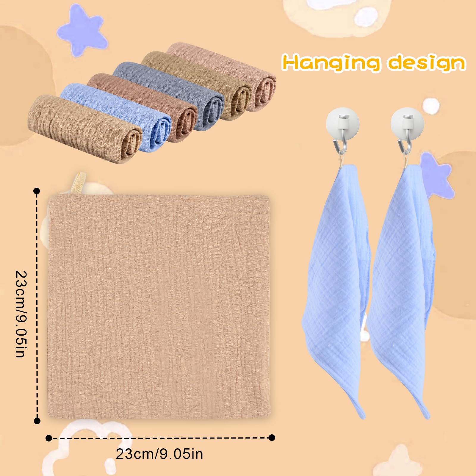 DASHUAIGE 12 Pack Baby Muslin Squares Baby Muslin Cloths Washcloths Natural Cotton Baby Wipes Baby Essentials for Newborn Baby Wiping Bathing Feeding - Image 2