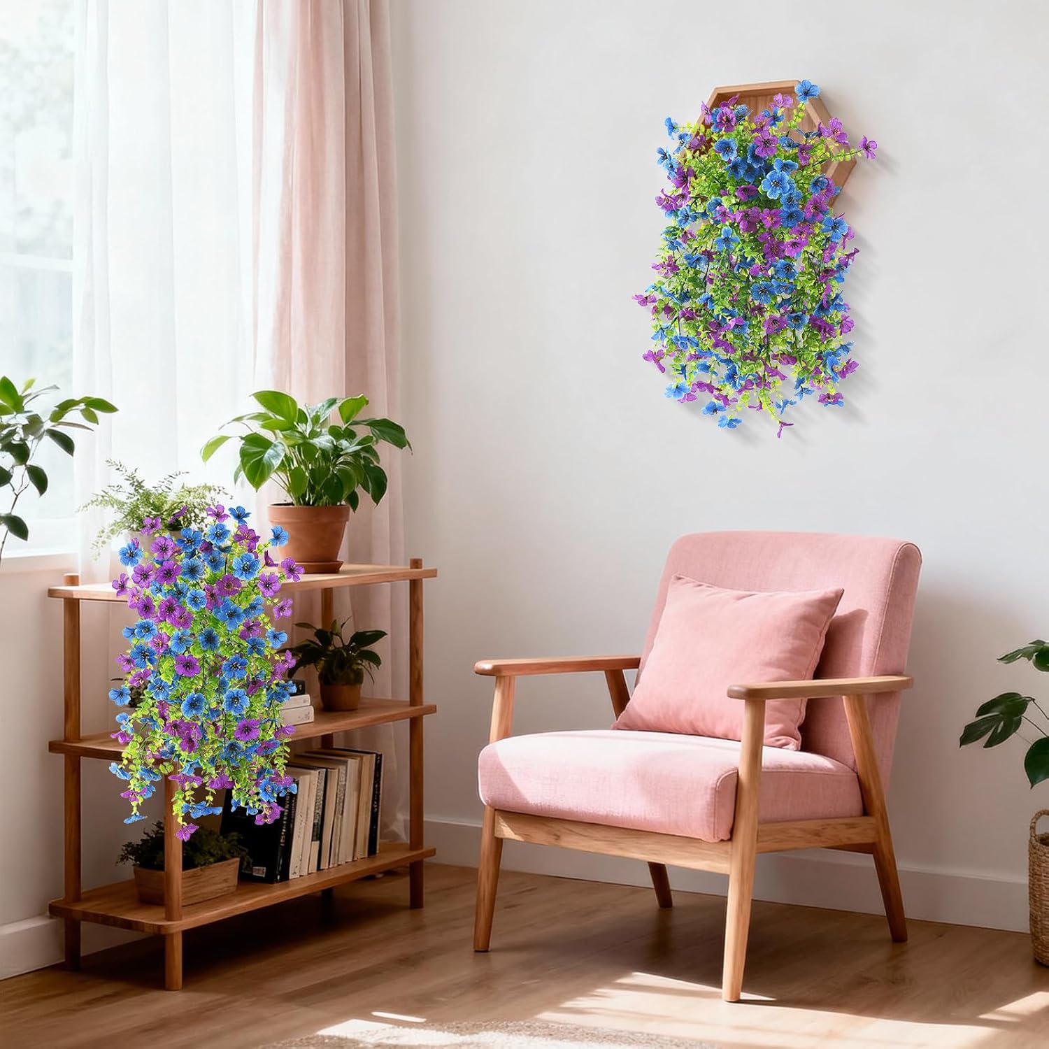 Artificial Faux Flowers Plants for Outdoor Spring Summer Decoration, 2 PCS Fake Silk Daisy Flowers No Fade UV Resistant Realistic for Outside Home Planter Porch Patio Balcony Yard Decor (Blue Purple)