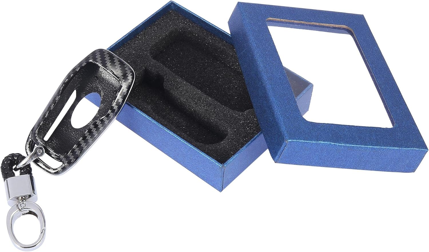 X AUTOHAUX Carbon Fiber Pattern Remote Key Fob Chain Cover Case Ring Accessories Set for Ford Fusion 2013-2016