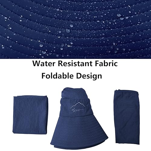 Miniatura 6 de Sombrero de pesca solar UPF 50+ para hombres y mujeres, sombrero de ala ancha con cubierta facial desmontable y solapa para el cuello