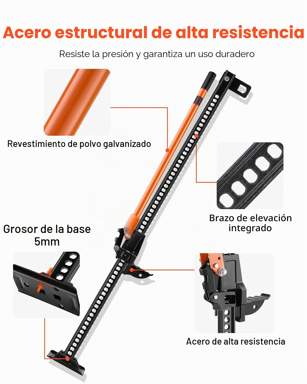 VEVOR Gato Agrícola 153 cm con Elevación Alta y Trinquete Carga Máxima de 3,18 T para Uso Todoterreno de Alta Resistencia con Rango de Elevación de 130,1 a 1380 mm para Tractor, Camión, SUV