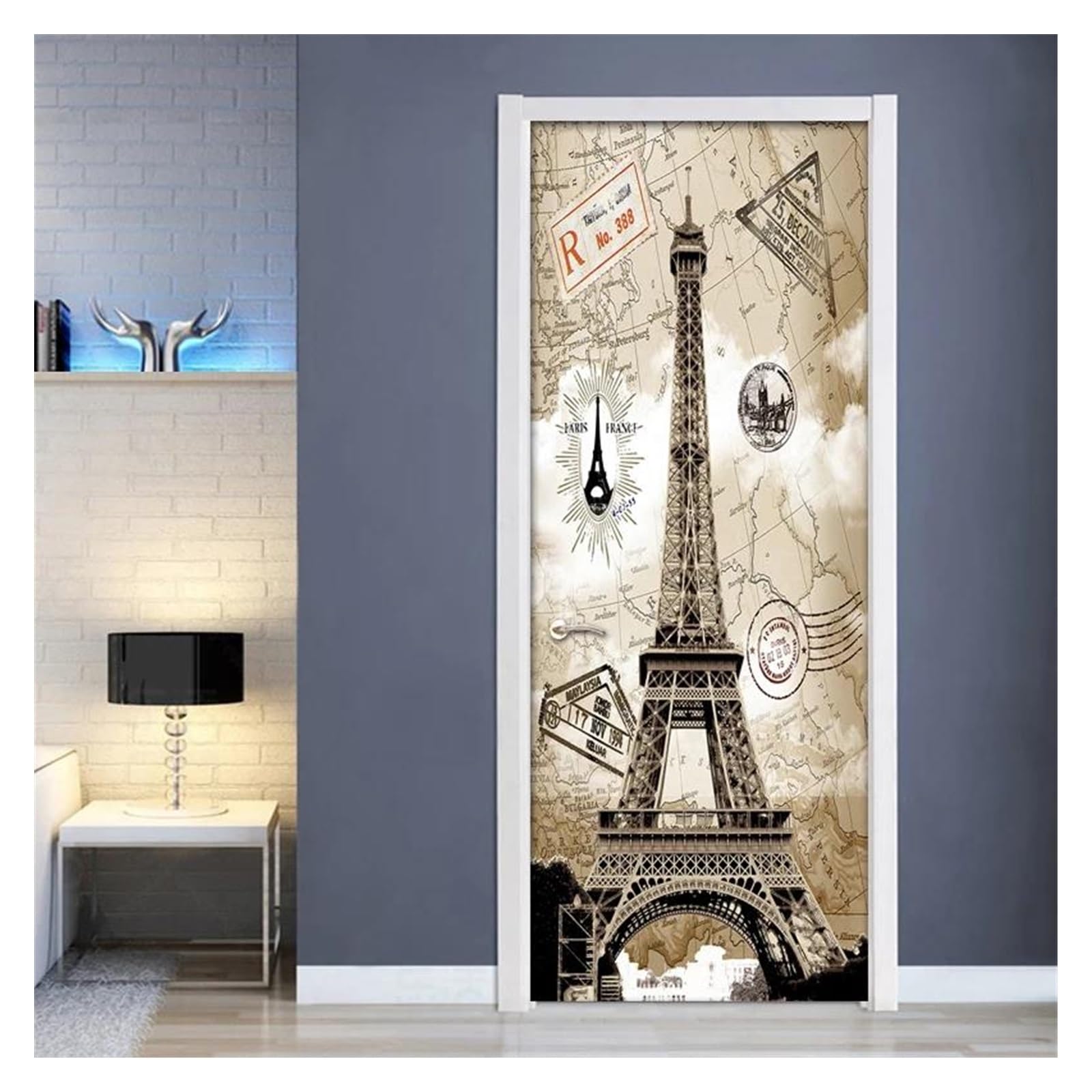 Papier peint auto-adhésif 77x200cm et sticker porte 3D étanche pour PVC mural