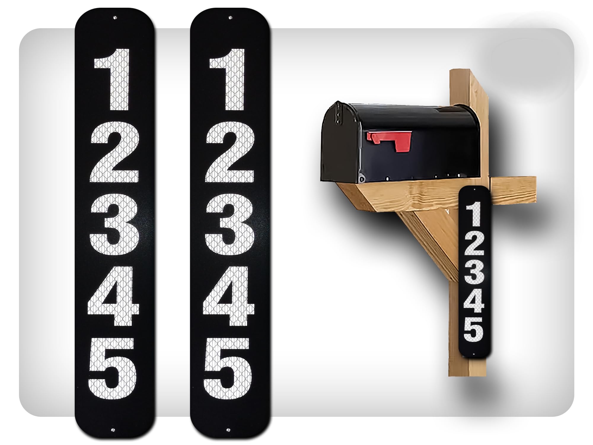 Curb-N-Sign 2 Reflective Mailbox Address Numbers Plaques, Custom Address Numbers for Outdoor House, Pre-drilled Holes for Easy Installation (Black)