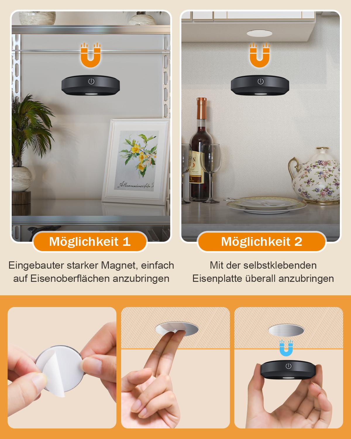 WILLED USB Aufladbar LED Spots Akku mit Fernbedienung,RGB Vitrinenbeleuchtung LED Kabellos,Unterbauleuchte,Schrankbeleuchtung,Magnetisch Licht,Indirekte Beleuchtung mit Timer Funktion (3er Pack)