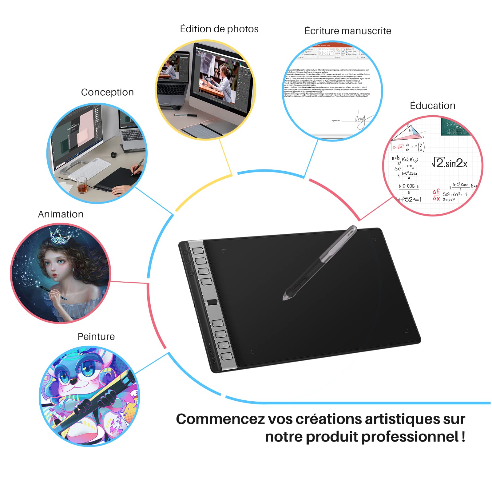 Huion Inspiroy 2 L Tablette Dessin Graphique 10,5 x 6,56 Pouces avec Stylet PW110 Sans Pile pour Mac Windows ChromeOs HarmonyOs Android