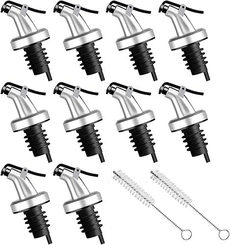 Paquete de 10 boquillas de aceite, dispensador de tapón de botella de vinagre de aceite de oliva con cepillo de tubo, boquillas de botella a prueba