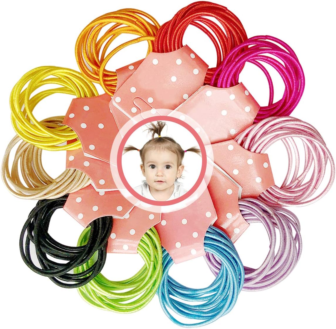 XCOZU 100pcs Baby Elastic Hair Ties,10 Colors Mini Hair Elastics Hair Bands Hairbands No Metal,Thin Hair Bobbles Ponytail Holders for Baby Girls Kids Toddler,3cm*0.2cm
