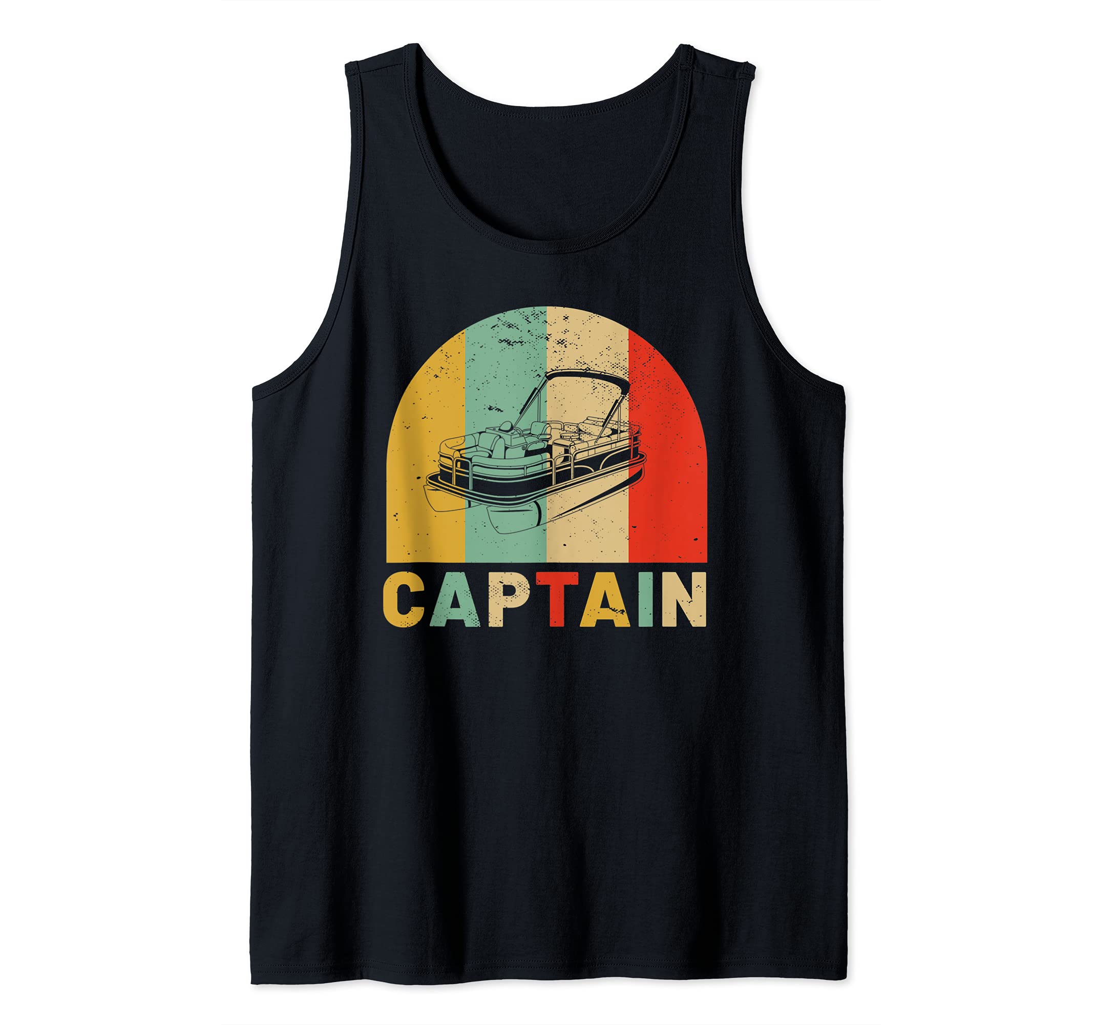 Pontoon Boat Captain Vintage Sunset Style Boating Tank Top, Black