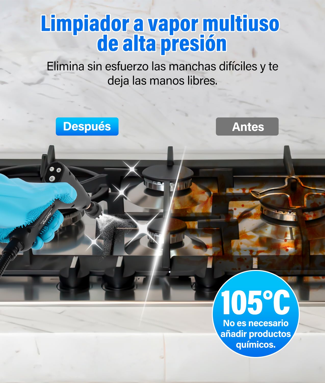 PAHTTO Limpiador a vapor multifuncional de alta temperatura para el hogar, con pantalla LCD y mango antiescaldaduras, cantidad de agua ajustable, adecuada para la limpieza de la casa y el coche