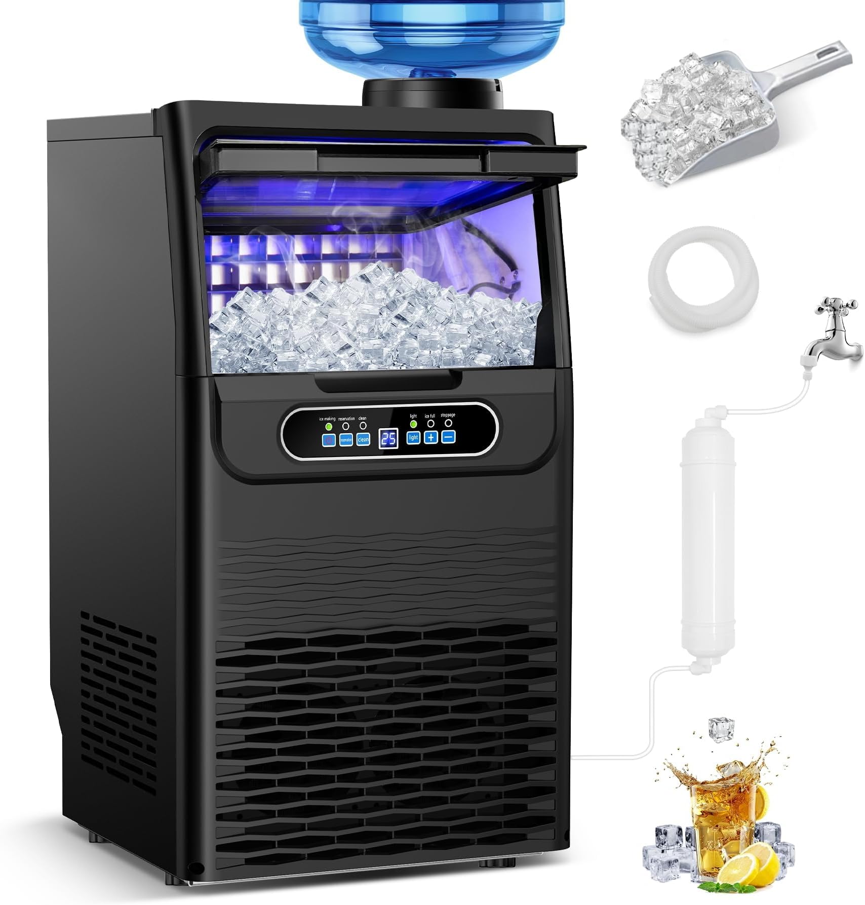 Commercial Ice Maker Machine 102 Lbs/24H, 35 Ice Cubes in 9-15 Mins, Dual Water Inlet Options, 20Lbs Storage Bin Stainless Steel Under Counter/Freestanding Ice Machine for Home, Party, Office