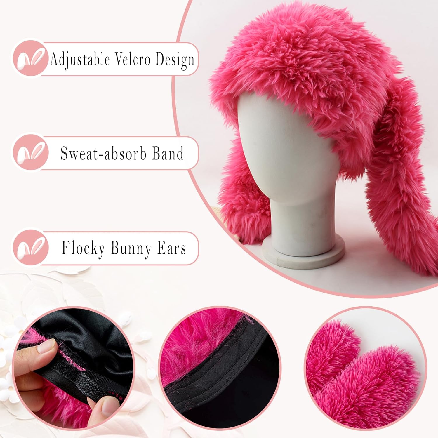 Y2K Fuzzy Bunny Hat for Women Girls Cute Furry Beanie with Ears Long Rabbit Ears Hat for Festival, Easter, Party - Image 4