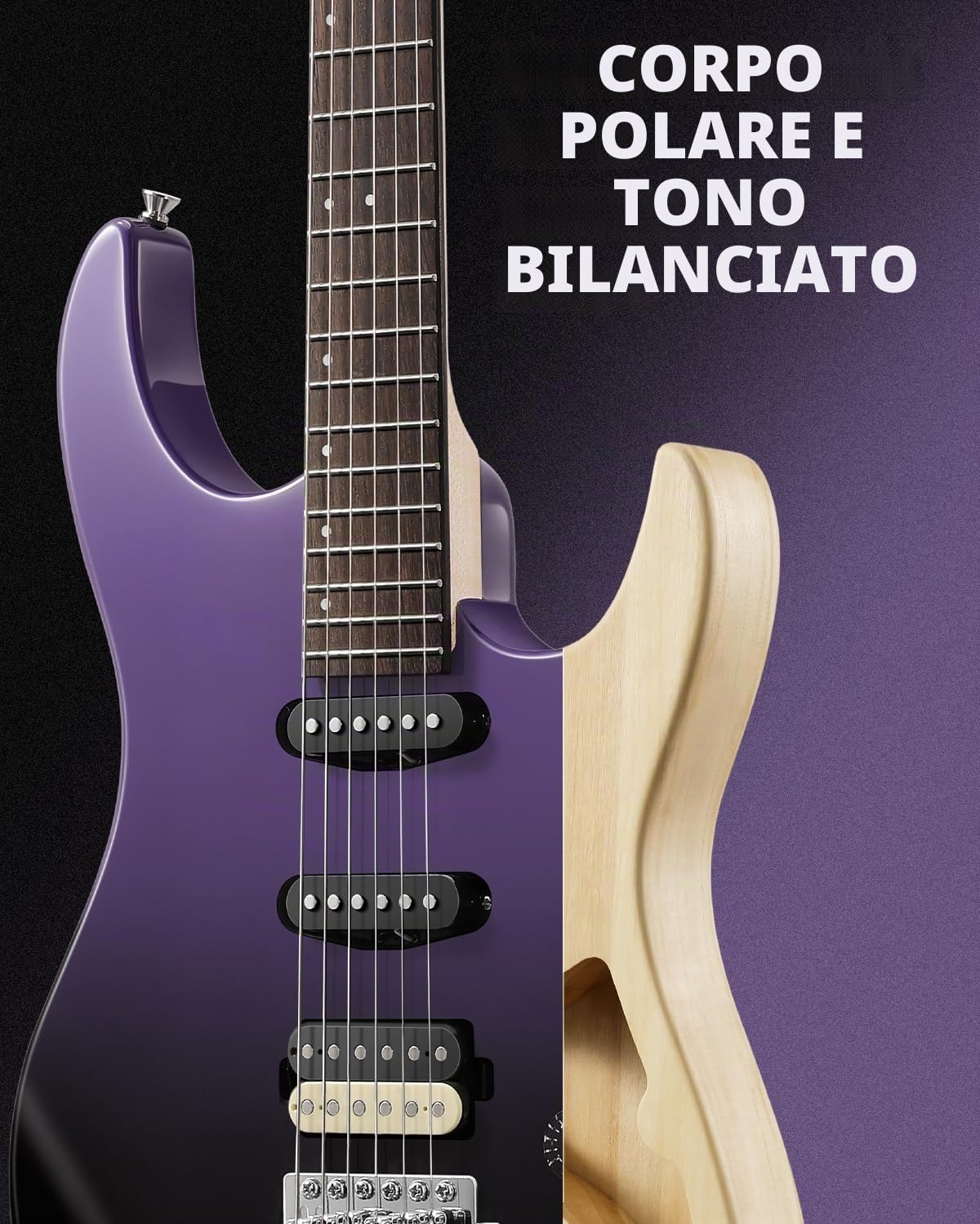 Donner DMT-66 39 Inch Guitarra Eléctrica de Tamaño Completo para Principiantes, Kit de Guitarra Eléctrica con Funda Nero Violaceo