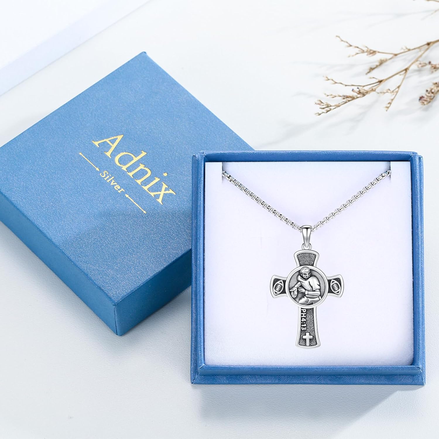 Football Cross Necklace 925 Sterling Silver Rugby Crosses Necklace Football Cross Pendant Sport Jewelry for Men Women - Image 7