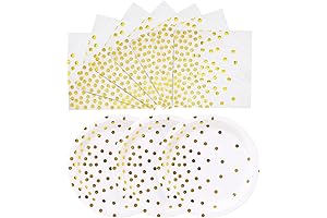 Disposable Paper Plates 100 Pack - White and Gold Paper Plates 50