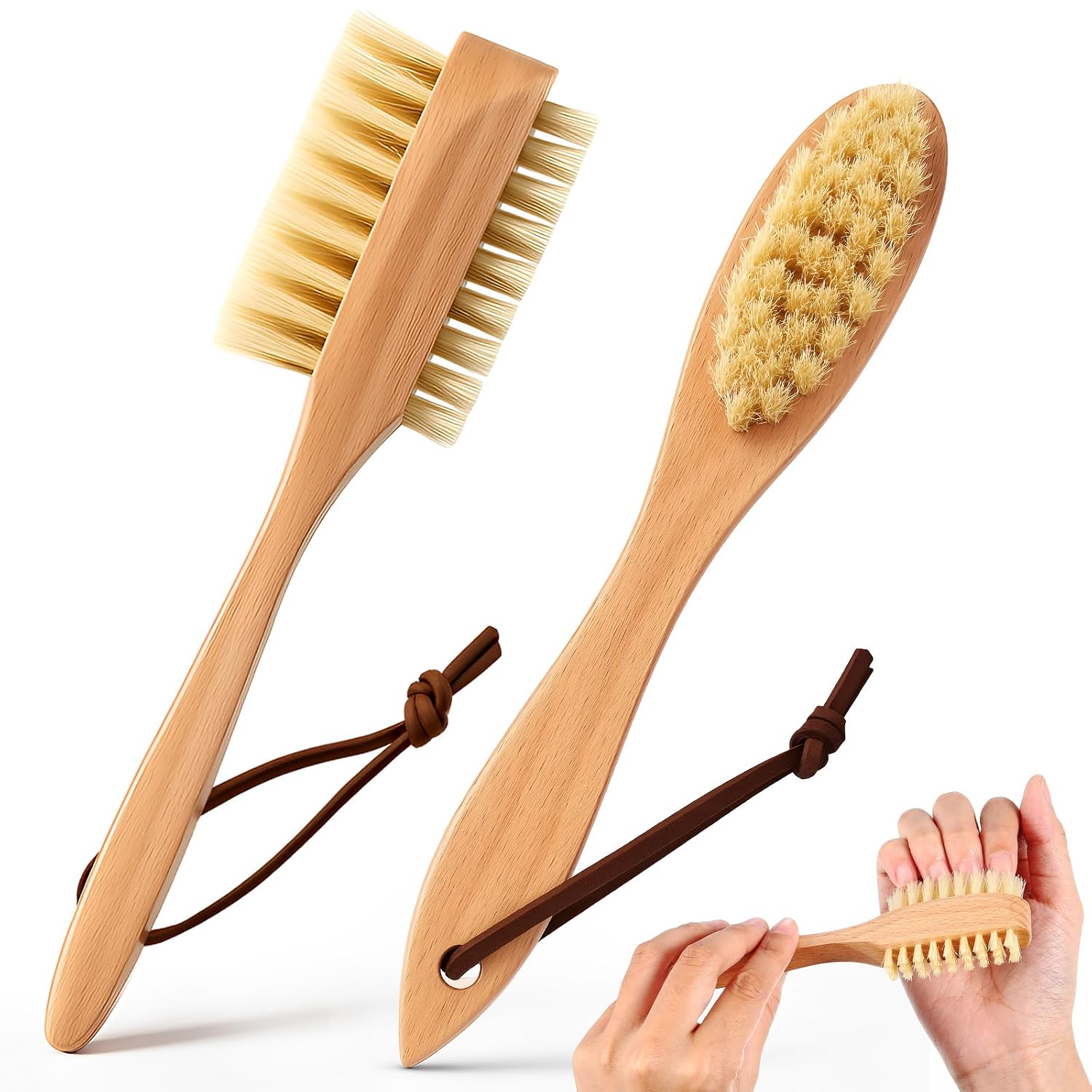Wooden Nail Brush - Two Side Boar Bristles for Manicure