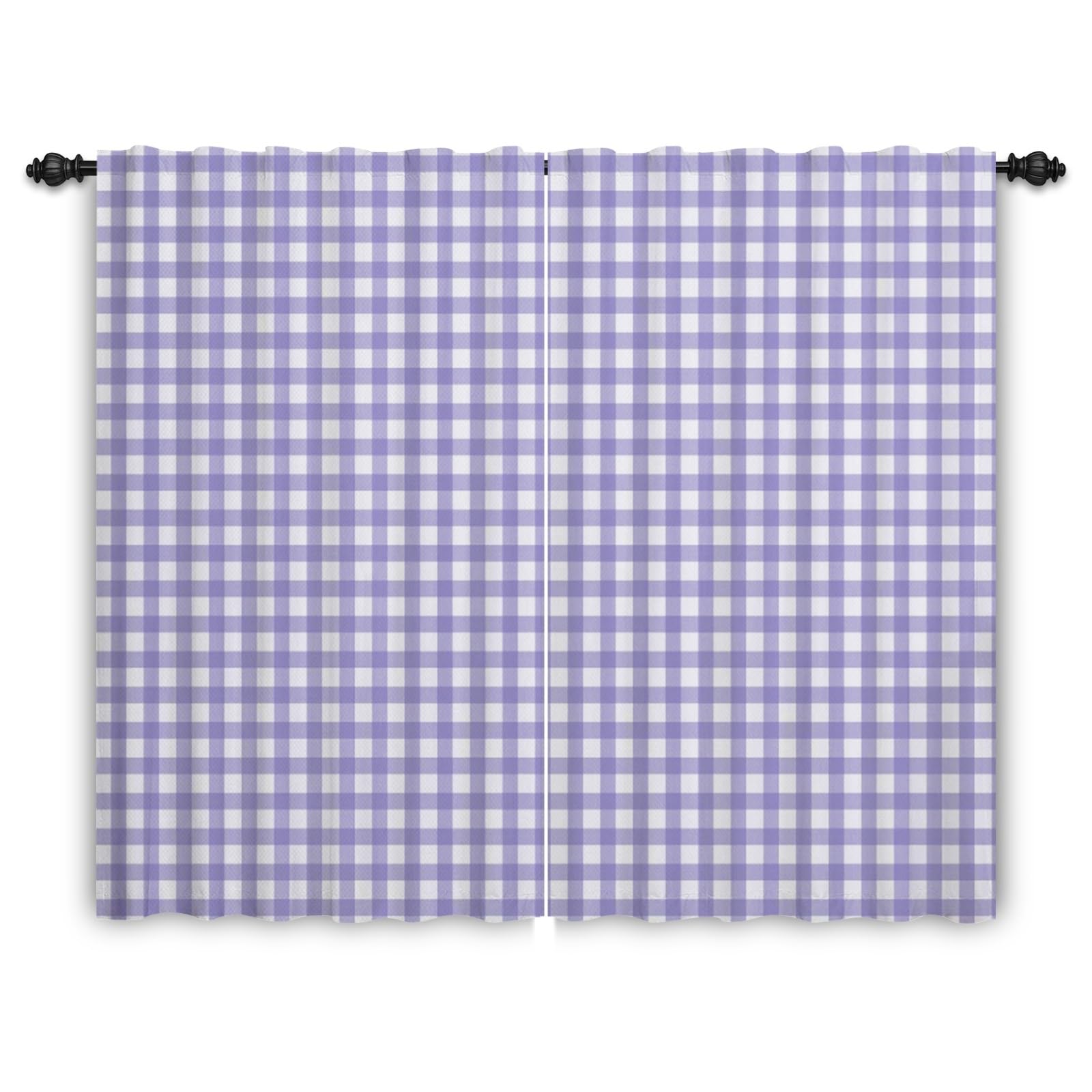 Cortinas a Cuadros de Guinga Dormitorio UVA Púrpura Geométrico Bolsillo para Varilla Sala de Estar Granja Rústica Exterior Puerta Privacidad 135x245cm 2 Paneles