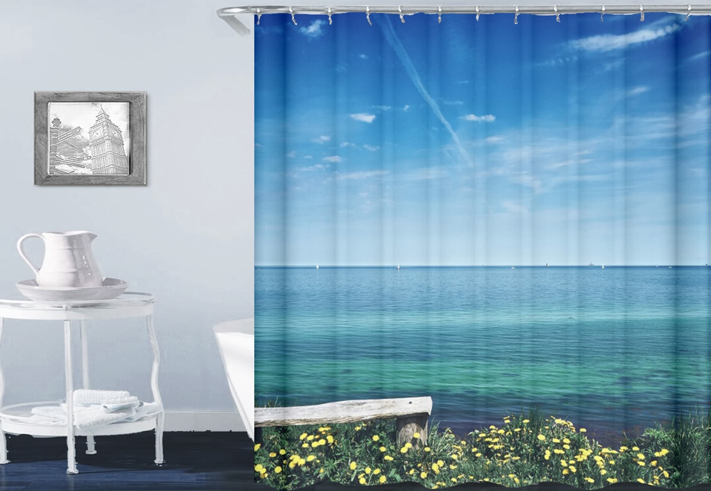 Rideau de douche imperméable en polyester bleu 180x180 anti-moisissure pour préserver votre sol
