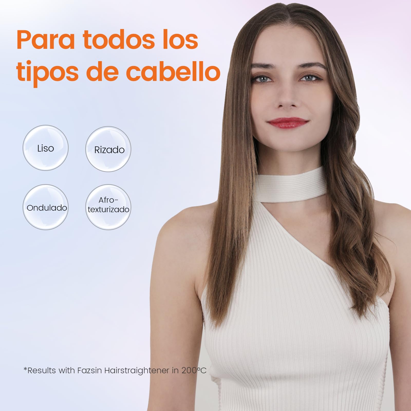 Faszin Plancha de Pelo con Placa de 42 mm de Ancho, Plancha de Titanio con Iones Negativos, Pantalla LED, Calentamiento Rápido de 30 s, Temperatura Ajustable de 11 Niveles (130-230 ℃) - Blanco