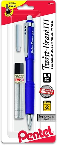 Pentel Twist-Erase III kurşun ve silgi yedekleri ile mekanik kurşun kalem (QE515LEBP)