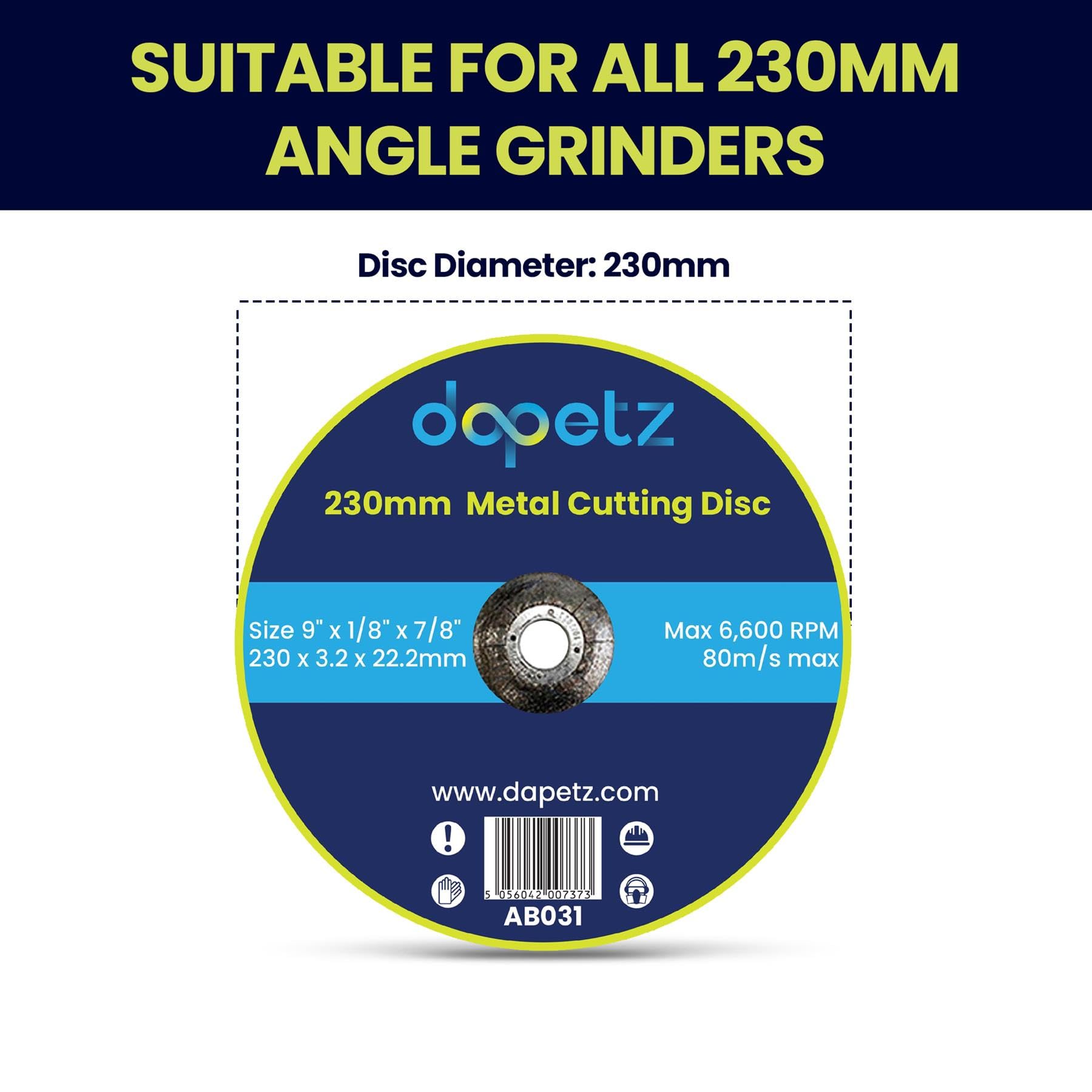 Dapetz Dischi da taglio durevoli in metallo per smerigliatrice angolare, 230 x 3,2 x 22,2 mm, in acciaio inox, ad alte prestazioni, con foro da 22,2 mm per taglio preciso e rettifica liscia, 50 pezzi