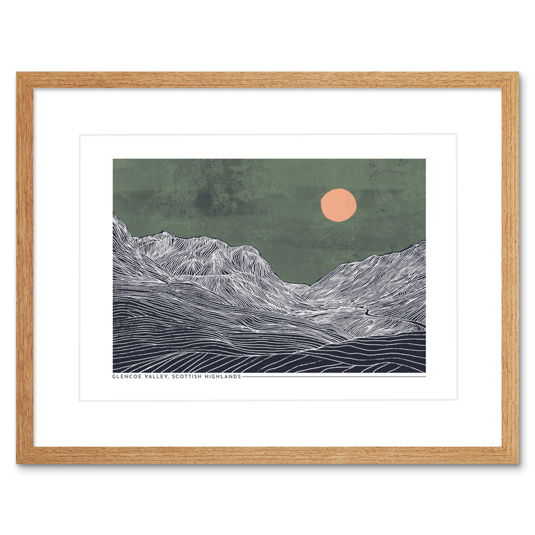 Wee Blue Coo Glencoe Valley In Lines Artwork Framed Wall Art Print 12X16 Inch